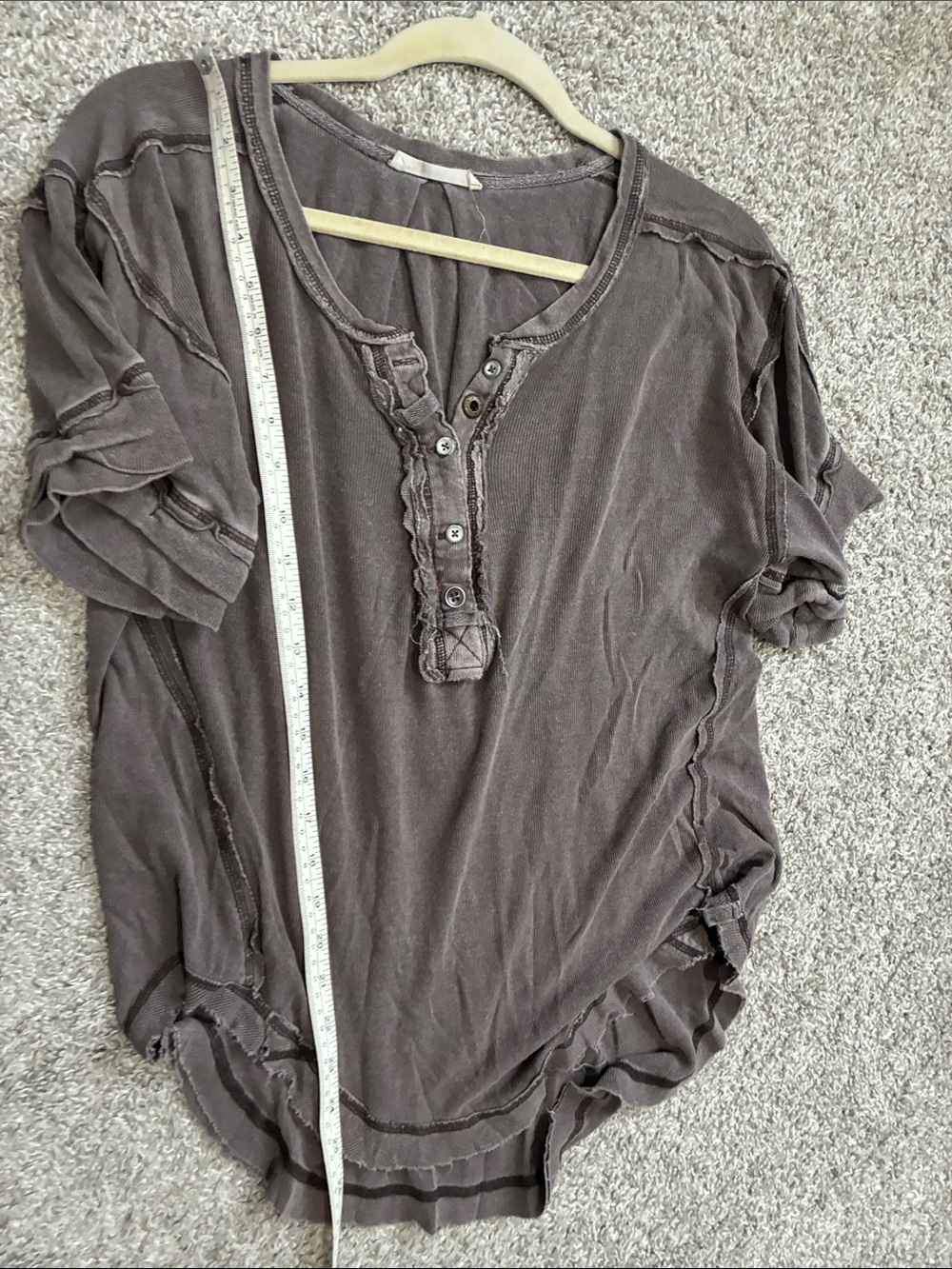 We The Free Heritage Henley Taupe Short Sleeve Tee Shirt - Picture 6 of 8